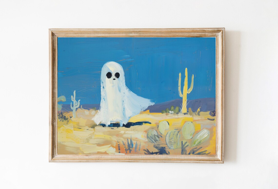 Cute Ghost In The Desert Vintage Halloween Art Print