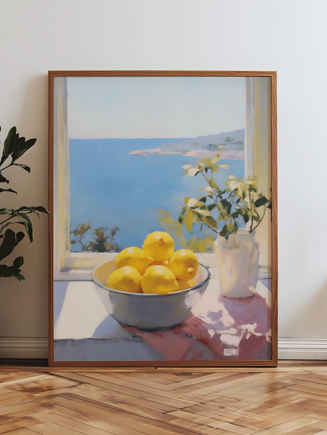 Bowl Of Lemons On Windowsill With Ocean View Coastal Art Poster - Image 3