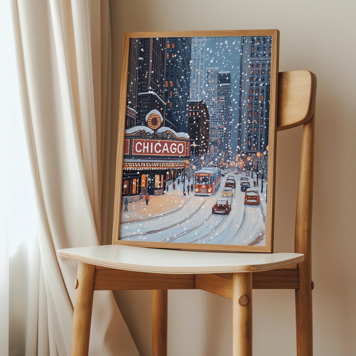 Vintage Theatre Christmas Chicago Travel Poster - Image 2