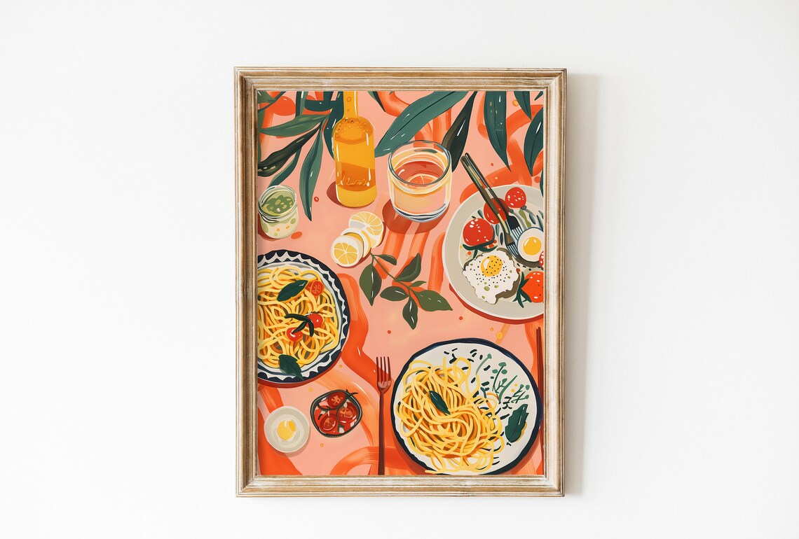 Pasta Food Poster, Italy Cuisine Kitchen Art Print