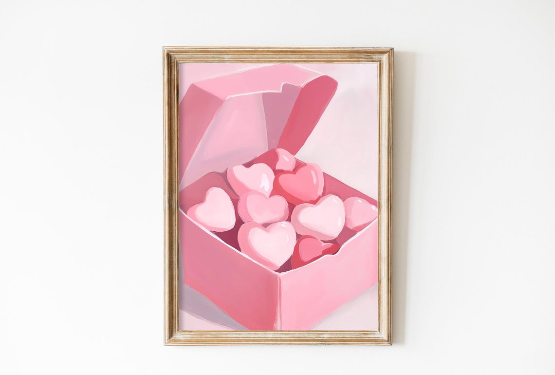 Pink Box of Heart Candies Valentine's Day Girly Kitchen Decor Poster