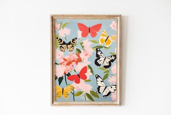 Soft Blue Butterflies Retro Nursery Poster Print