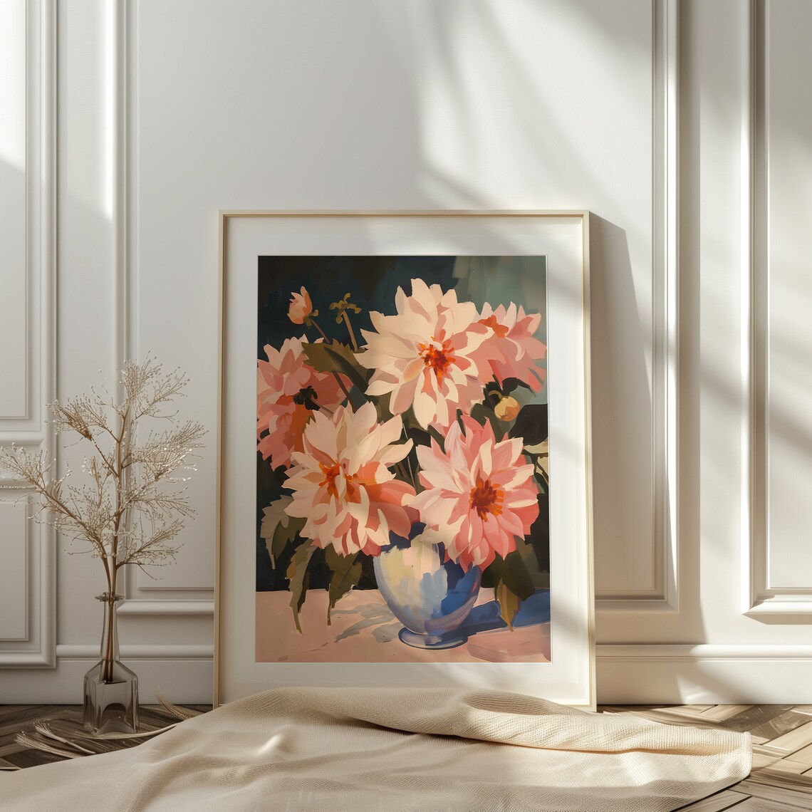 Pink Dahlia Bouquet Dark Vintage Moody Botanical Floral Poster - Image 3