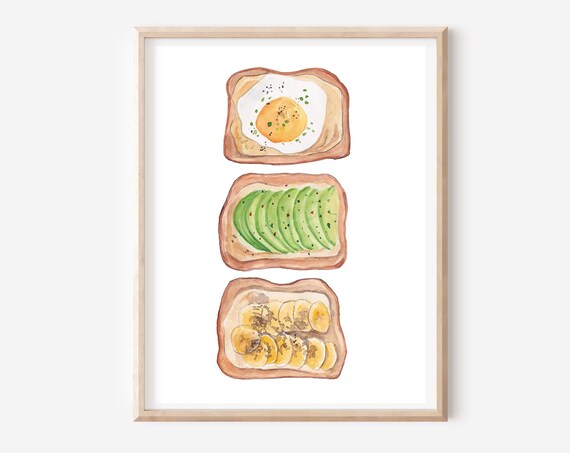 Toast Art Print Breakfast Wall Art Food Poster Egg Art Avocado Toast Art Foodie Poster Modern Kitchen Art Bread Illustration