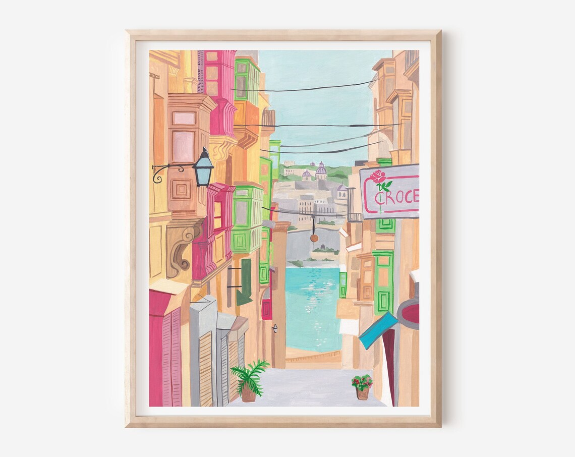 Valletta Malta Travel Poster, Europe Wall Decor