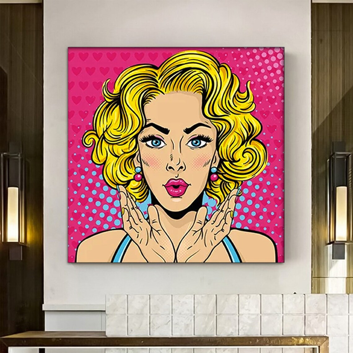 Pop Art Wall Comic Woman Wow Canvas Print Decor Lip