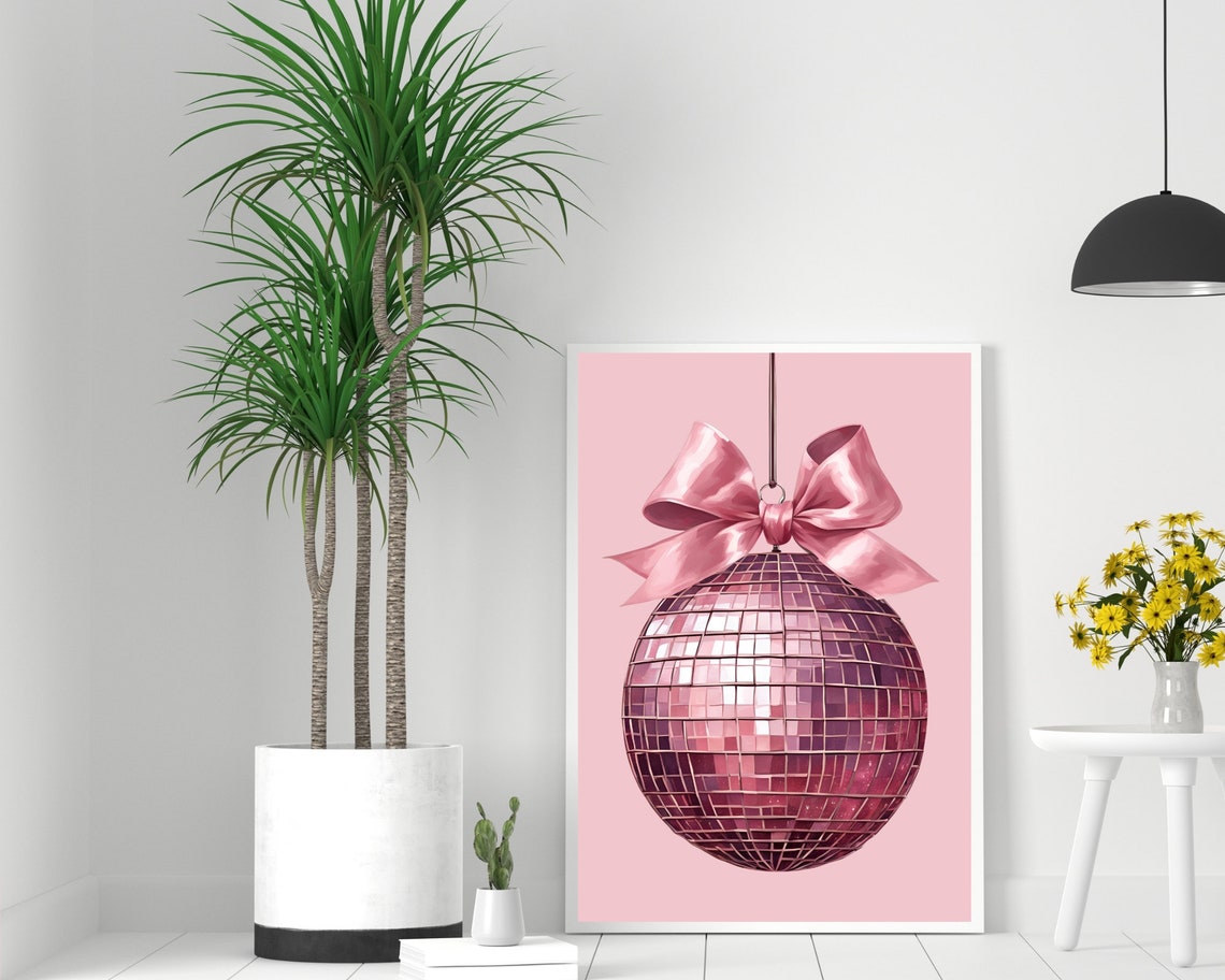 Pink Disco Ball With Big Pink Satin Bow On Blush Party Poster - Image 2