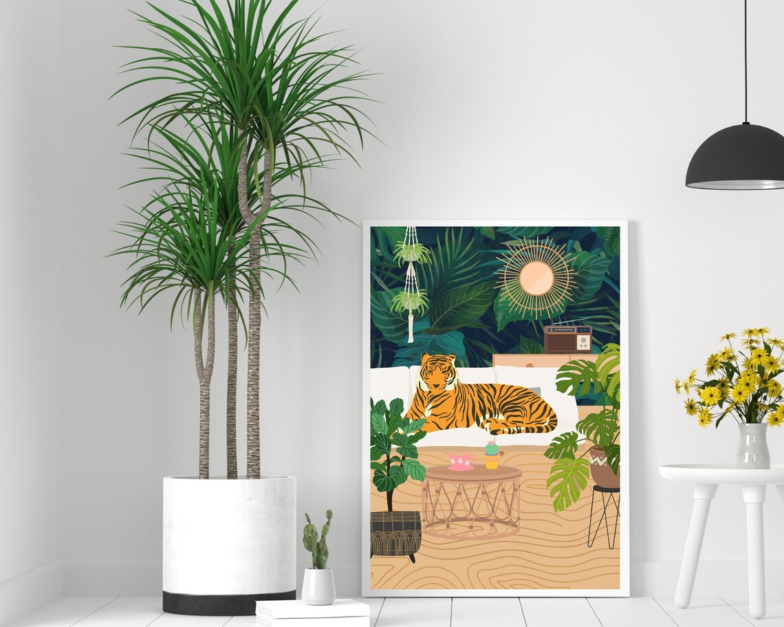 Boho Jungle Tiger Art Print, Maximalist Botanical - Image 3