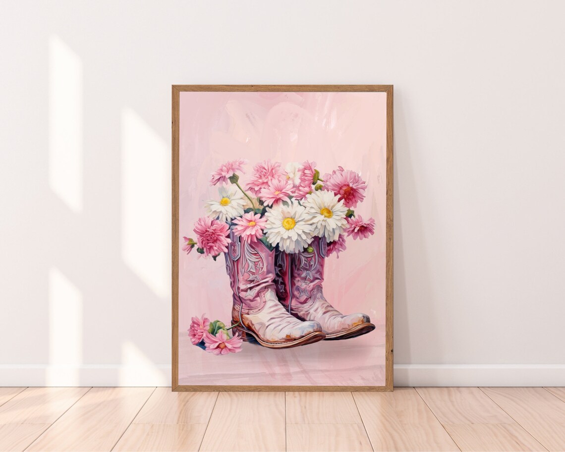Cowgirl Boots Western Pink Preppy Art Print - Image 2