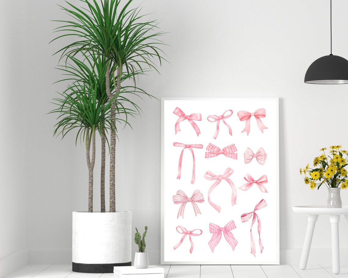 Pink Watercolor Bow Collection Dozen Girly Ribbon Wall Poster - Image 2