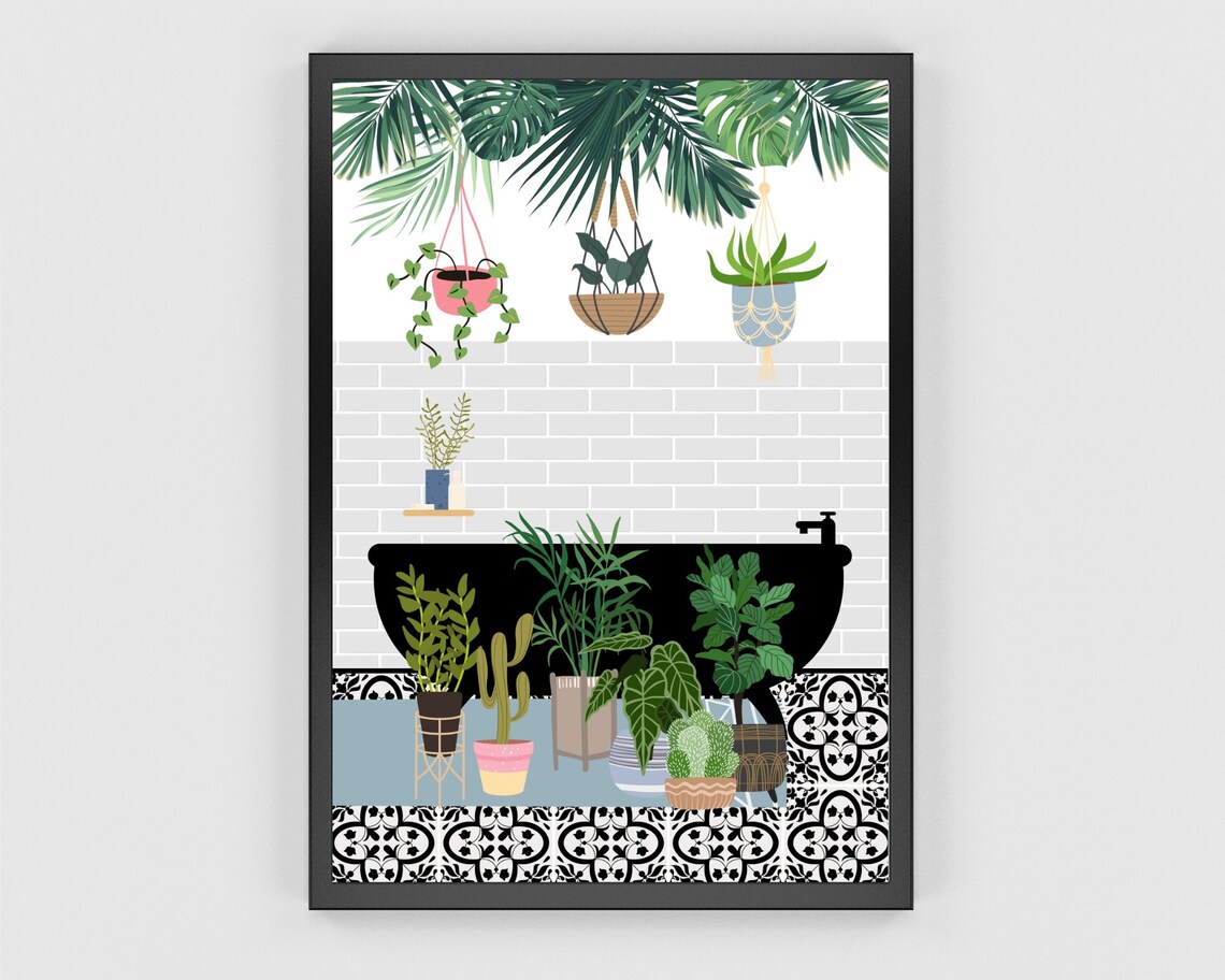 Botanical Bathtub Boho Bathroom Art Print - Image 3
