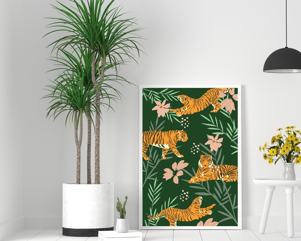 Jungle Tiger Art Print, Tropical Animal Wall Art - Image 3