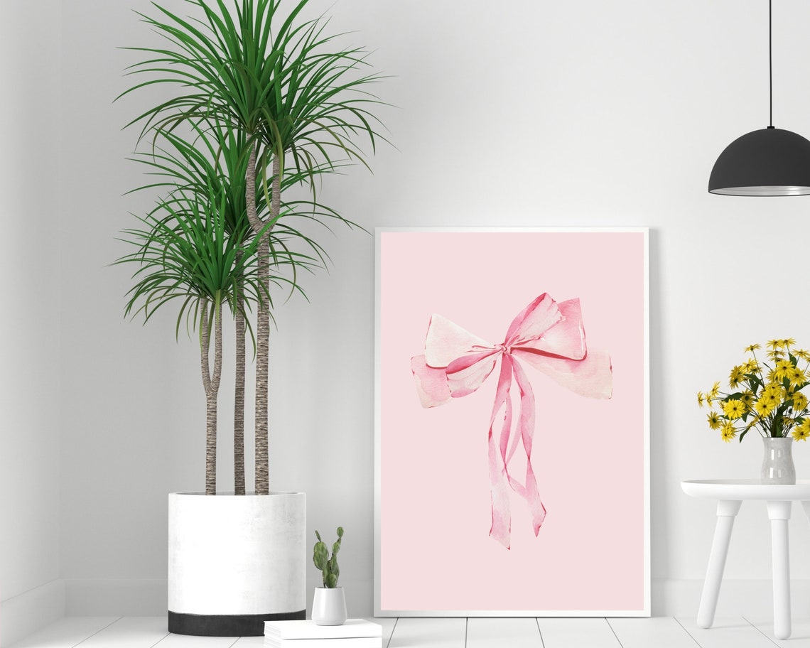 Watercolor Pink Bow On Pale Pink Minimalist Ribbon Art Poster - Image 2