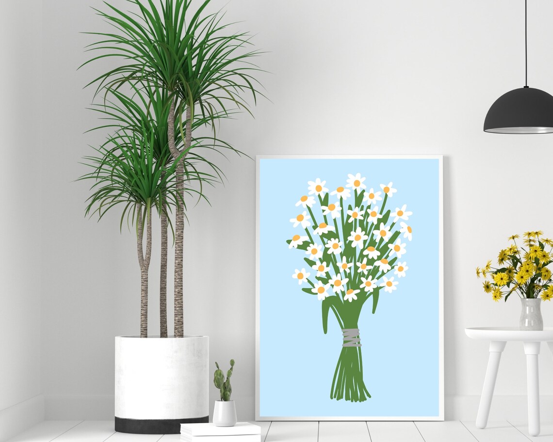 Bunch Of Daisies Floral Art Print, Boho Retro - Image 3