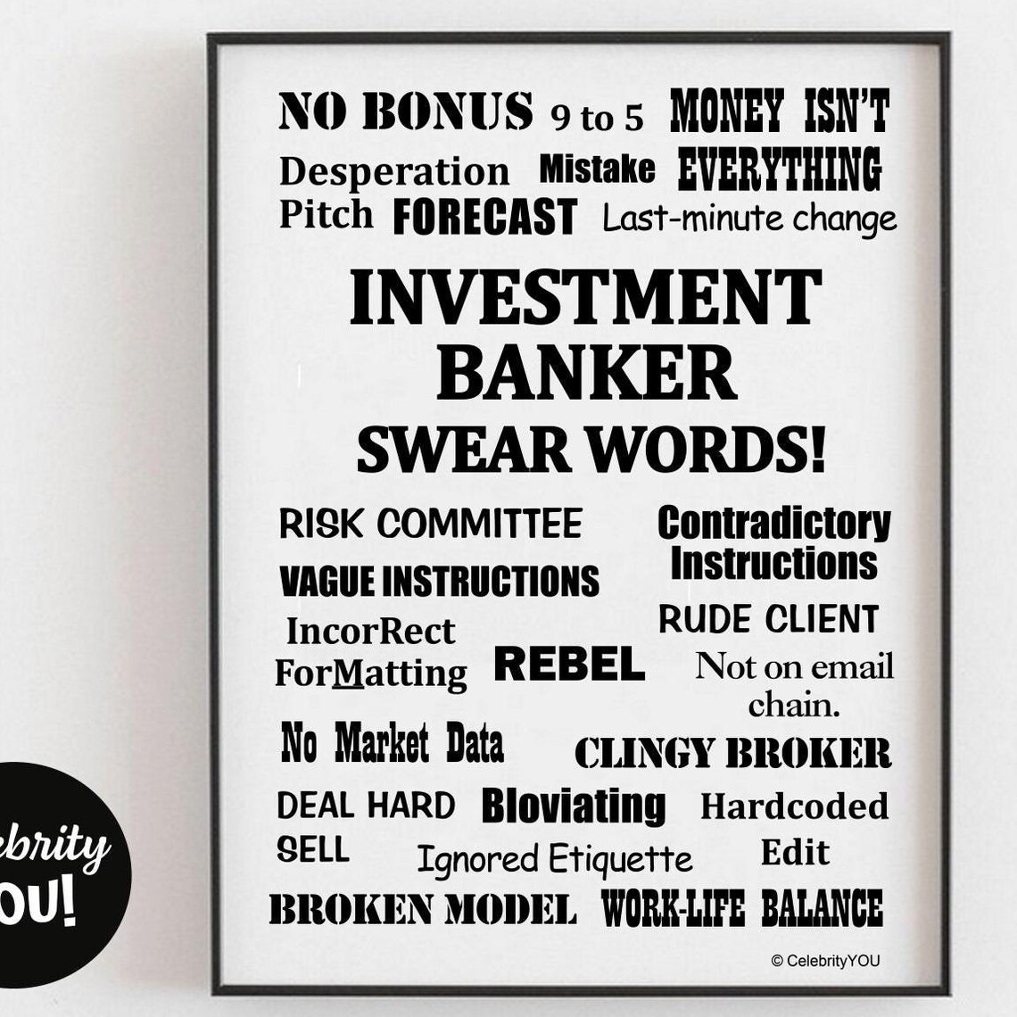Investment Banker Swear Words Bold Finance Humor Office Wall Art