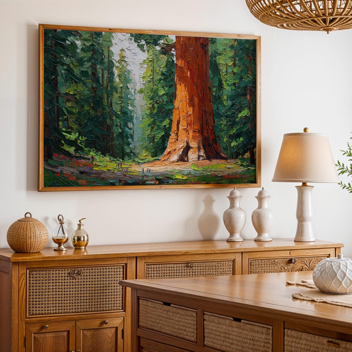 Sequoia National Park Giant Redwood Tree Oil Painting Poster