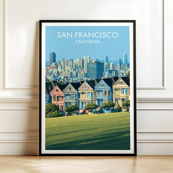 Painted Ladies San Francisco California Poster Vintage Travel Wall Art Decor Usa Cityscape Print