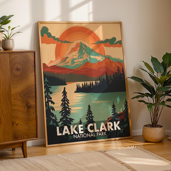 Lake Clark National Park Retro Travel Poster