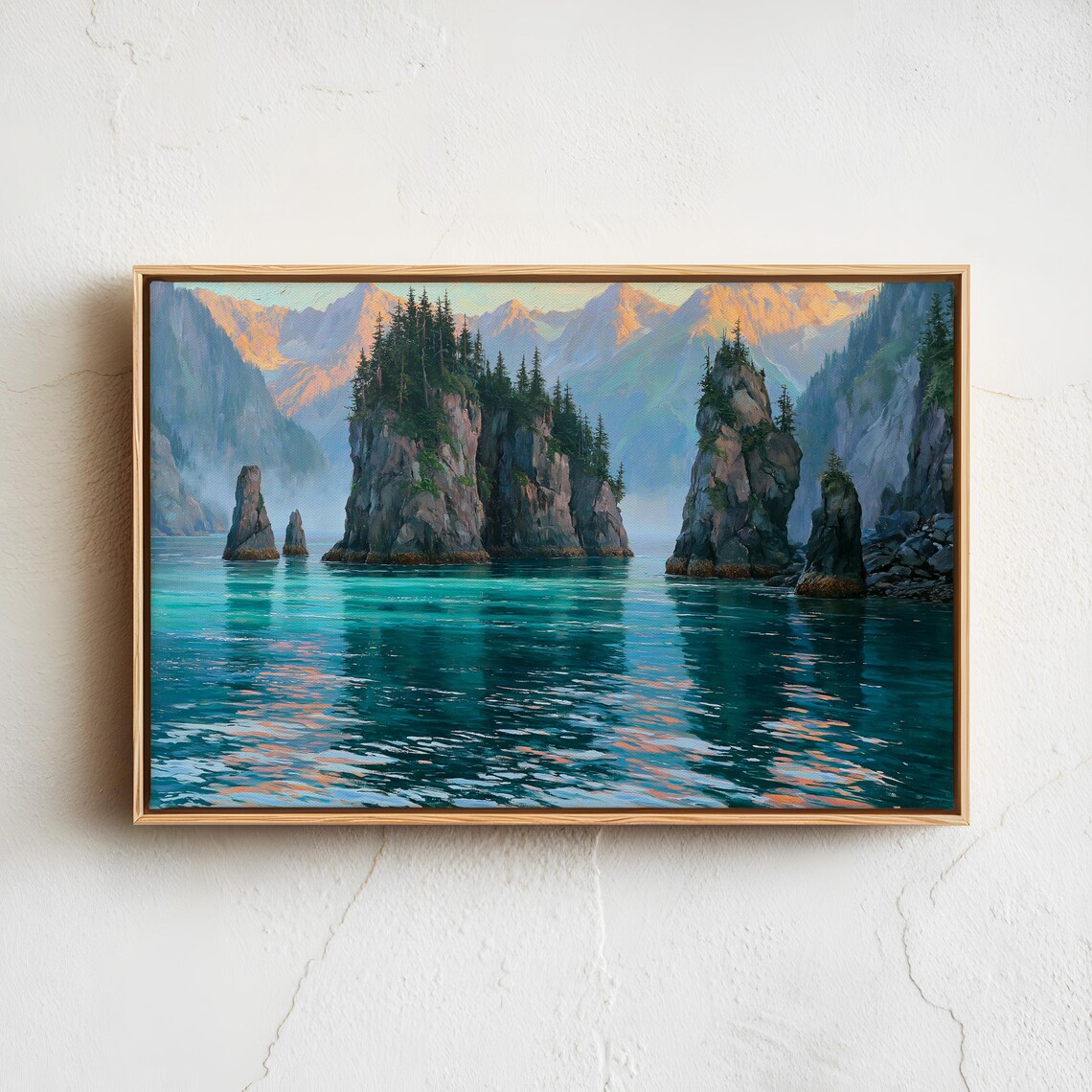 Kenai Fjords Alaska Sea Stacks Sunset Vintage Landscape Poster