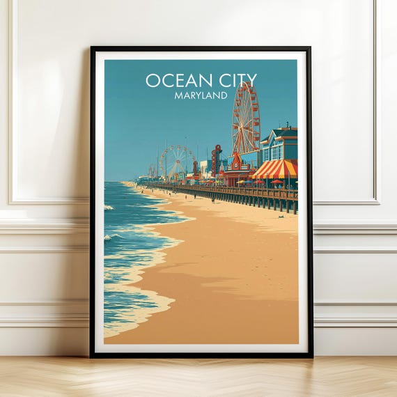 Ocean City Maryland Poster Usa Travel Wall Art American Cityscape Print Gift