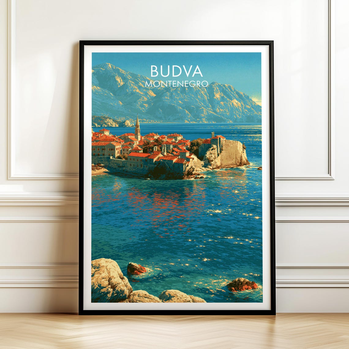 Budva Montenegro Old Town Red Roofs Adriatic Coast Travel Poster