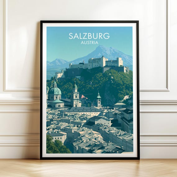 Salzburg Austria Travel Poster Vintage Europe Cityscape Wall Art Print For Home Decor