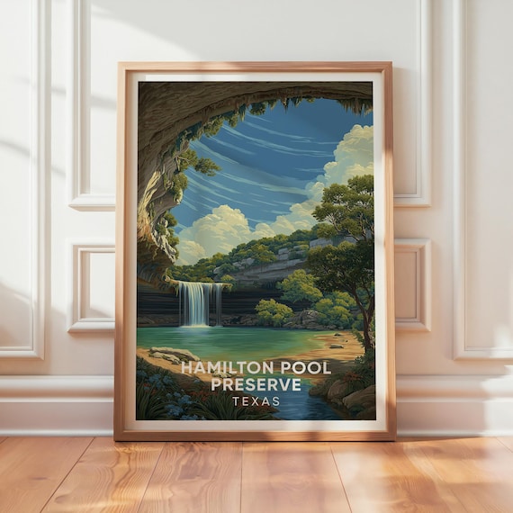 Hamilton Pool Preserve Texas Vintage Travel Poster