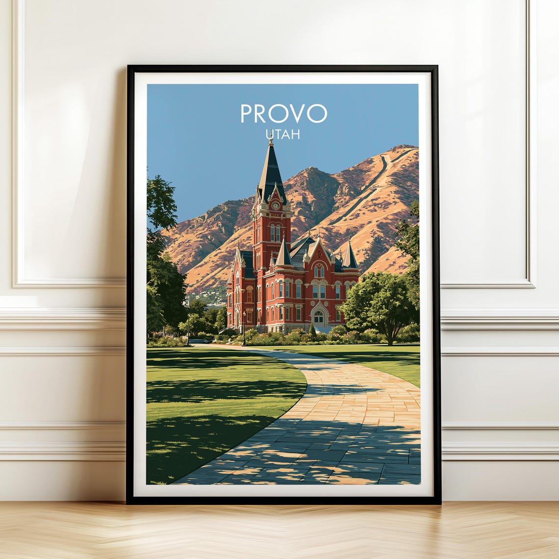 Provo Utah Historic Red Brick Church Mountain Vintage Travel Poster