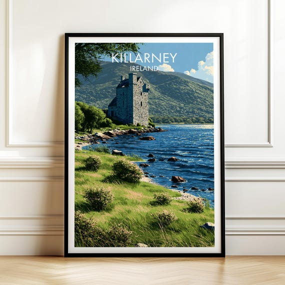 Killarney Castle Ireland Travel Poster Vintage Landscape Wall Art Print