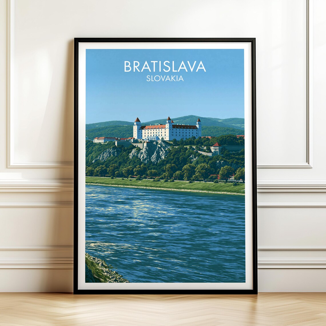 Bratislava Slovakia Castle Above Blue Danube River Travel Poster