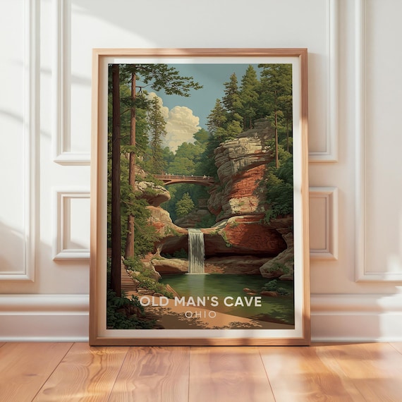 Old Mans Cave Ohio Vintage Travel Poster