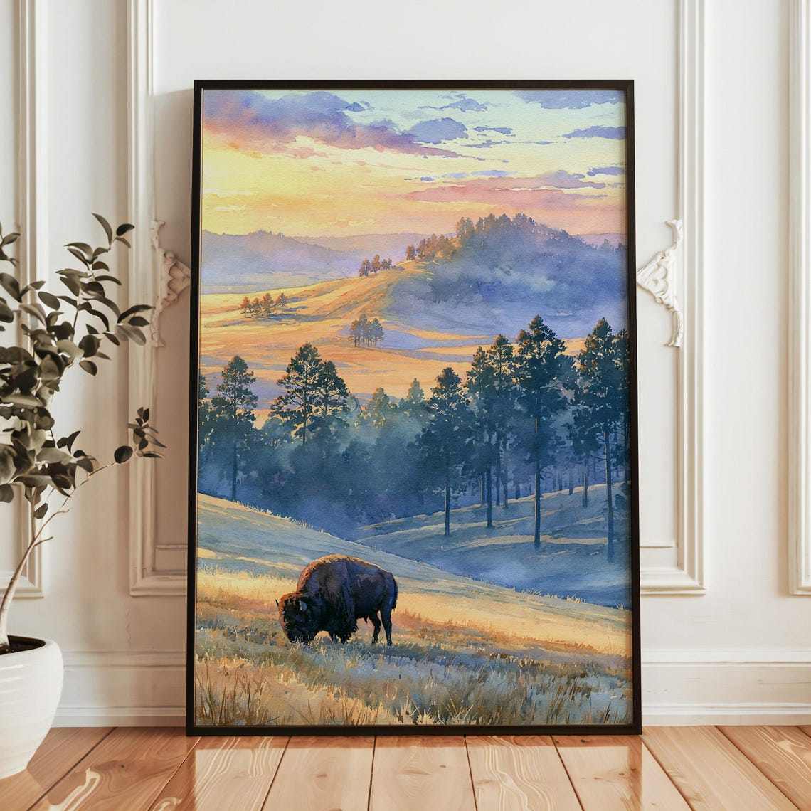 Wind Cave National Park Bison Grazing Golden Meadow Sunrise Poster