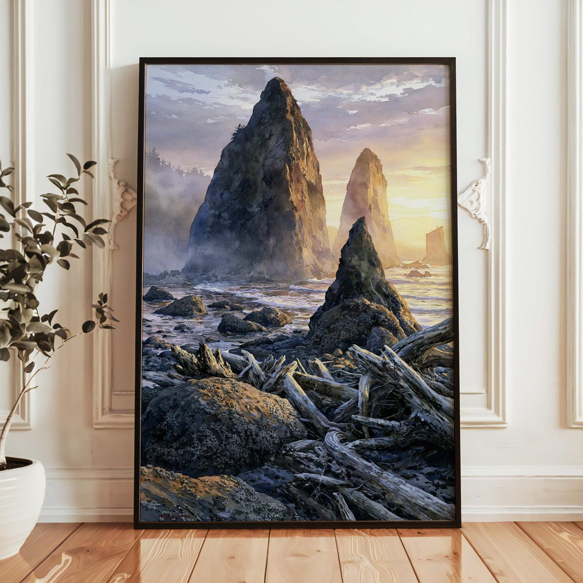 Olympic National Park Sea Stacks Driftwood Sunset Coast Poster