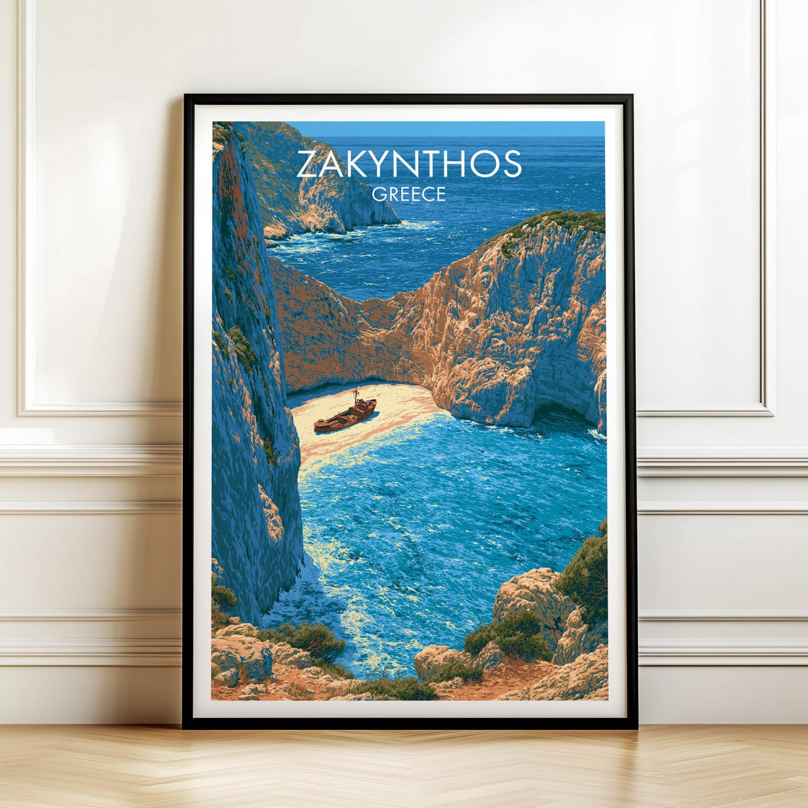 Zakynthos Greece Shipwreck Beach Vintage Travel Style Poster