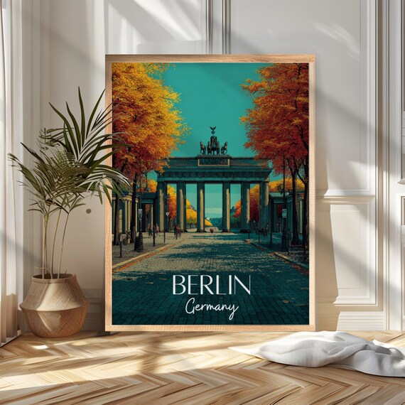 Berlin Germany Brandenburg Gate Autumn Trees Bold Graphic Travel Poster