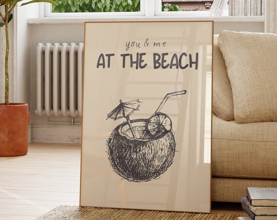 You and Me at the Beach Coconut Drink Sketch Summer Decor Poster