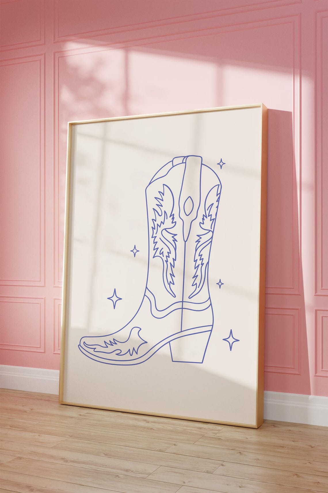 Single Blue Cowboy Boot Sparkle Line Art Minimal Western Poster - Image 2