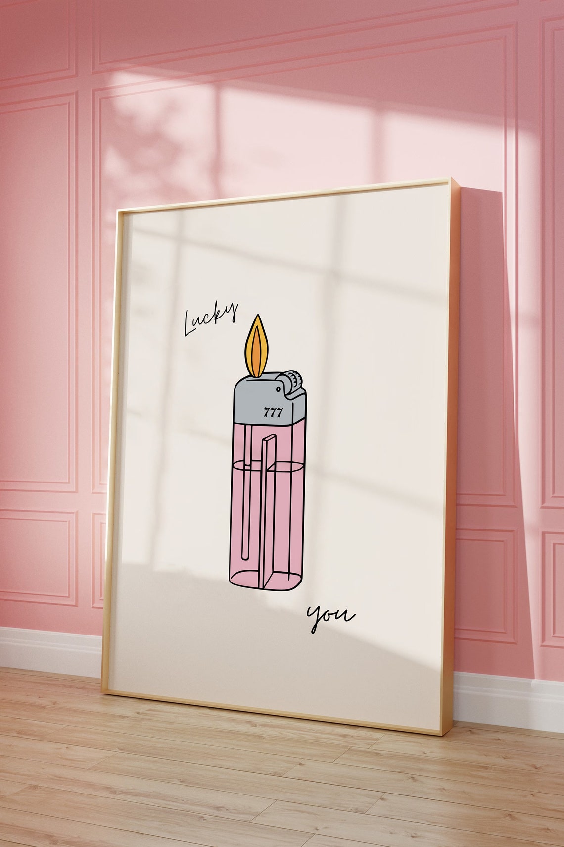 Lucky You 777 Pink Disposable Lighter Illustration Retro Wall Art