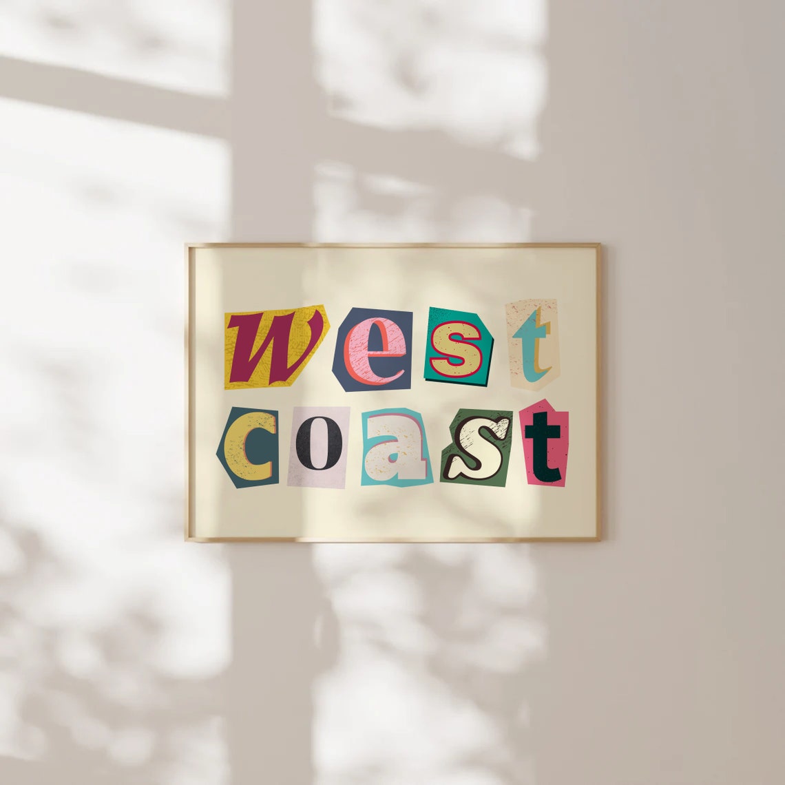 West Coast Cutout Ransom Note Style Colorful Magazine Letters Print