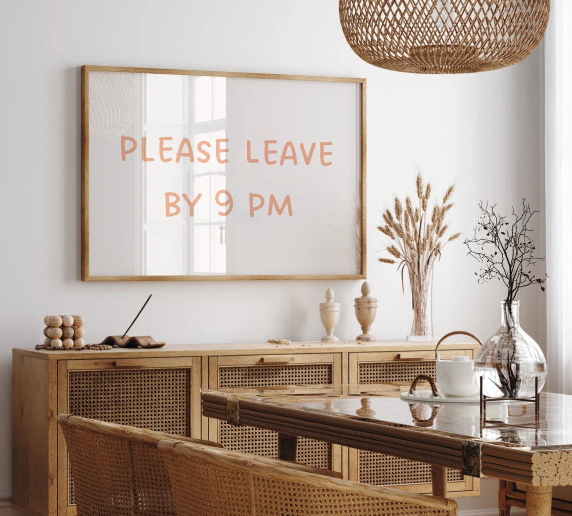 Please Leave By 9 PM Peach Text Funny Goodbye Sign Wall Poster - Image 3