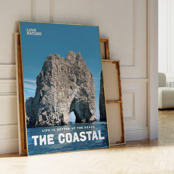 The Coastal Rock Arch Over Deep Blue Ocean Sea Cliff Art Poster