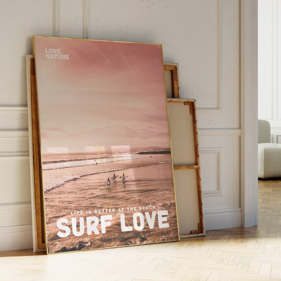 Surf Prints Surfing At Sunset Surf Love Movie Poster And Magazine Cover Style Print Wave Prints Surfer Posters Surfer Gift Coastal Print