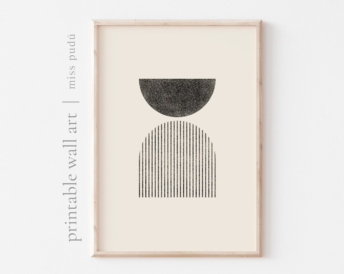 Mid Century Geometric Arch Abstract Illustration Poster Black