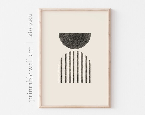 Mid Century Poster Geometric Illustration Download Modern Wall Art Black Beige Print Scandinavian Home Decor