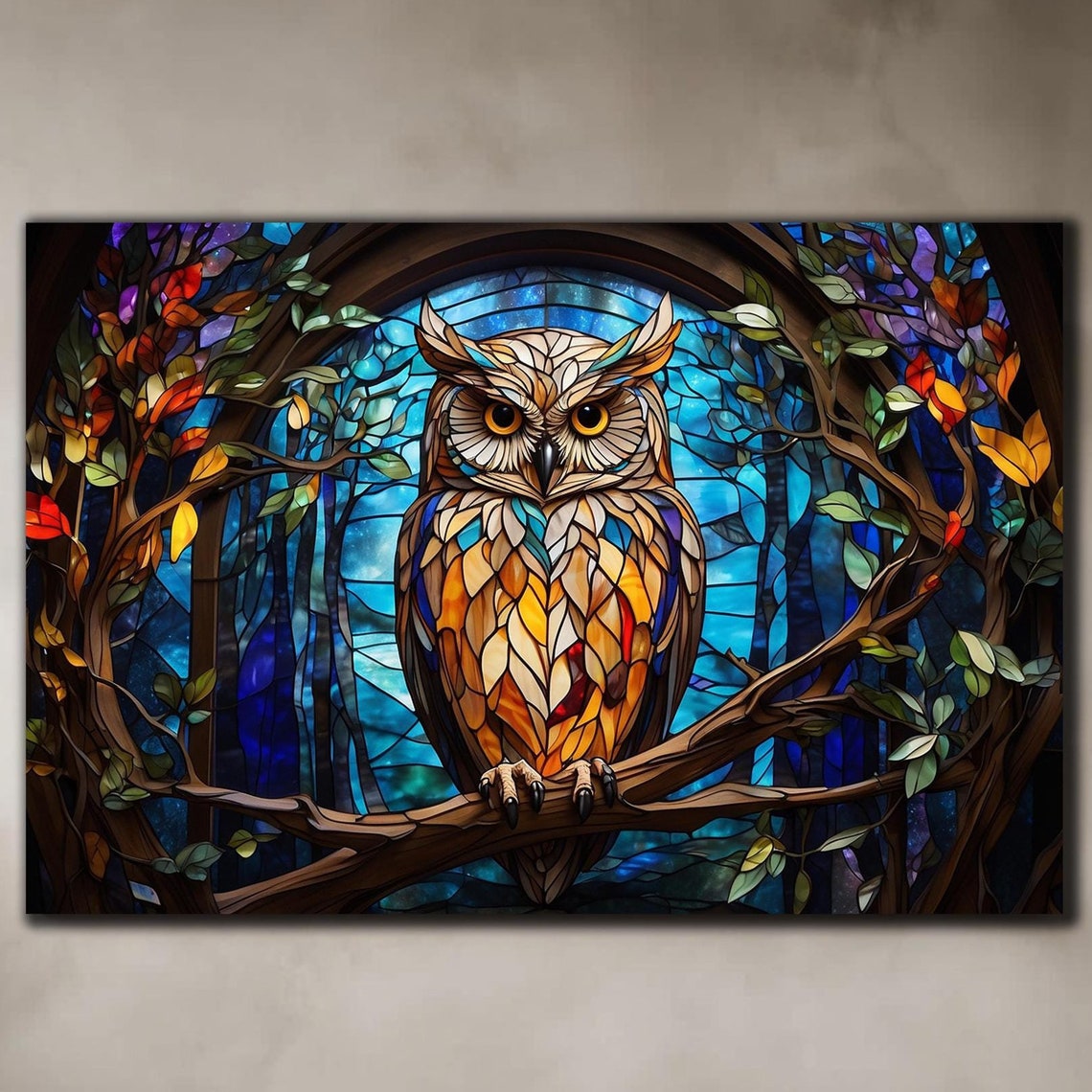 Owl Glass Wall Art Tempered Glass Art Decor Wall Art Decor Cute Owl Glass Art Glass Printing Art Printing Wall Art Owl Glass Painting