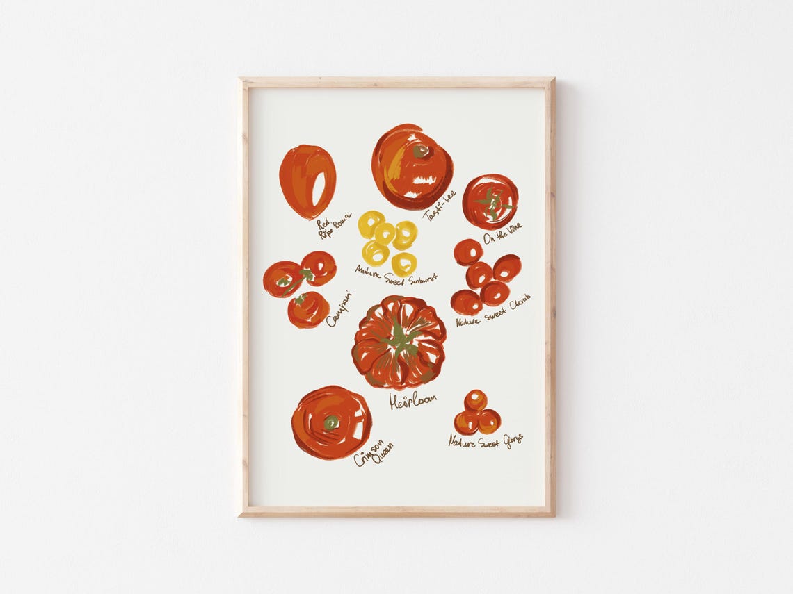 Tomato Varieties Labeled Watercolor Botanical Kitchen Poster - Image 4