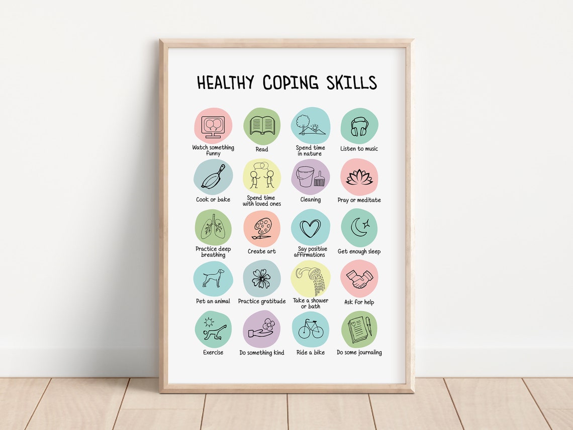 Healthy Coping Skills 20 Ideas Therapy Office Kids Checklist Poster