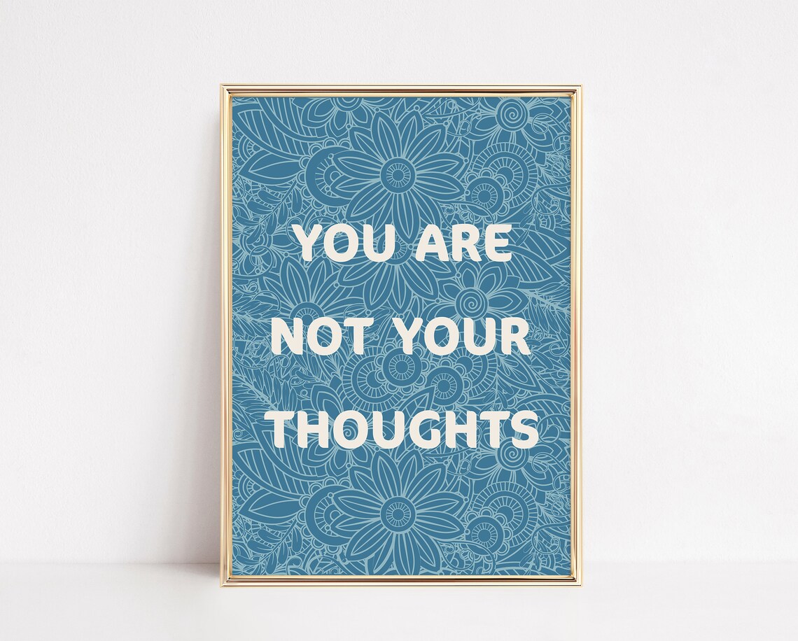 You Are Not Your Thoughts Deep Blue Mandala Affirmation Poster - Image 3