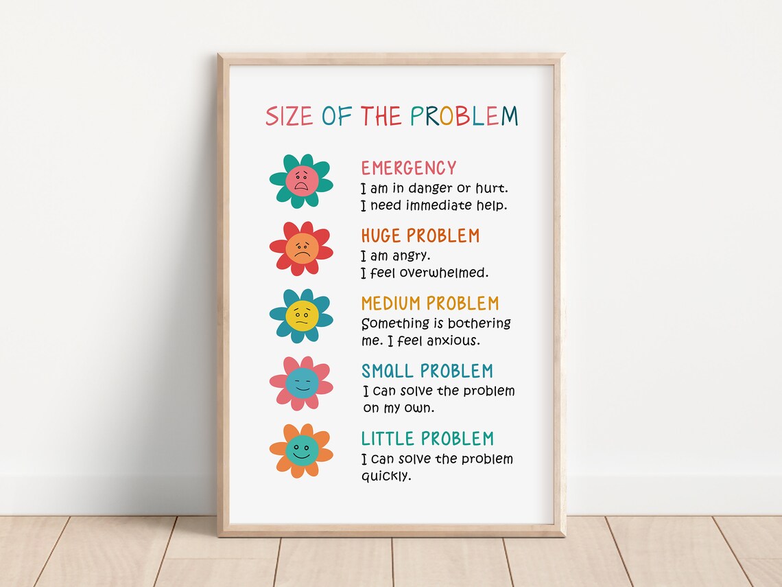 Size of the Problem Feelings Chart Kids Flower Emotions Poster