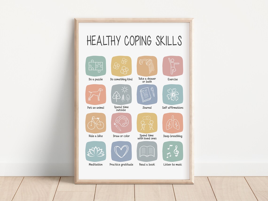 Healthy Coping Skills Poster, Mental Health Grounding